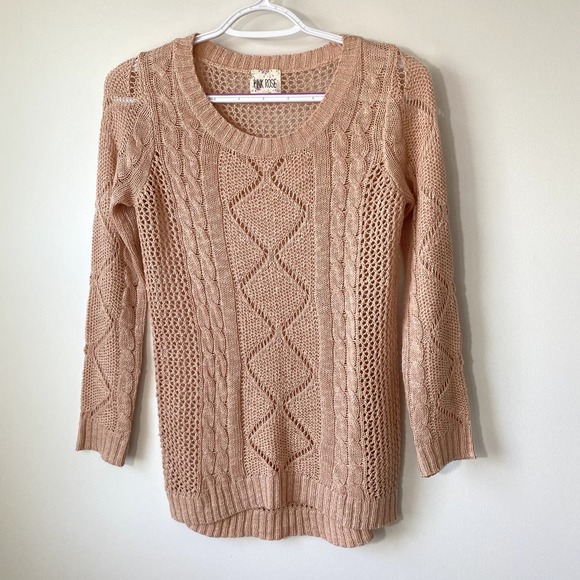 Light Peach Knit Long Sleeve Sweater by Pink Rose in Medium Cotton Blend - Picture 1 of 7